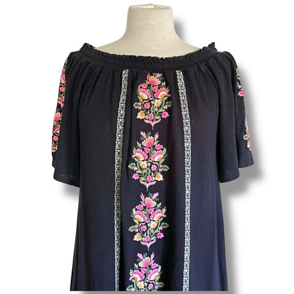 Sundance Womens Floral Path Dress Sz Small Navy Blue Linen Boho Embroidered - Picture 3 of 10